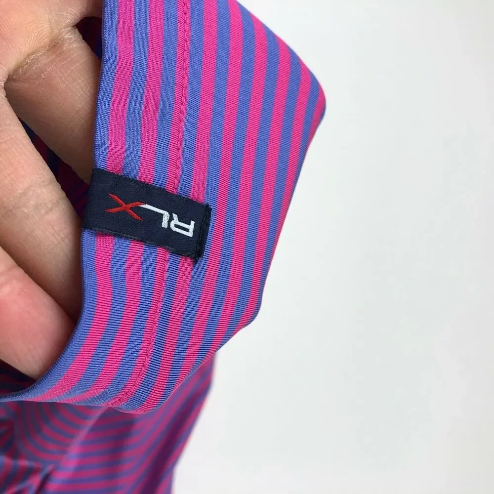 RLX Ralph Lauren Medium / Large Pink Purple Golf Short Sleeve Button Polo Shirt